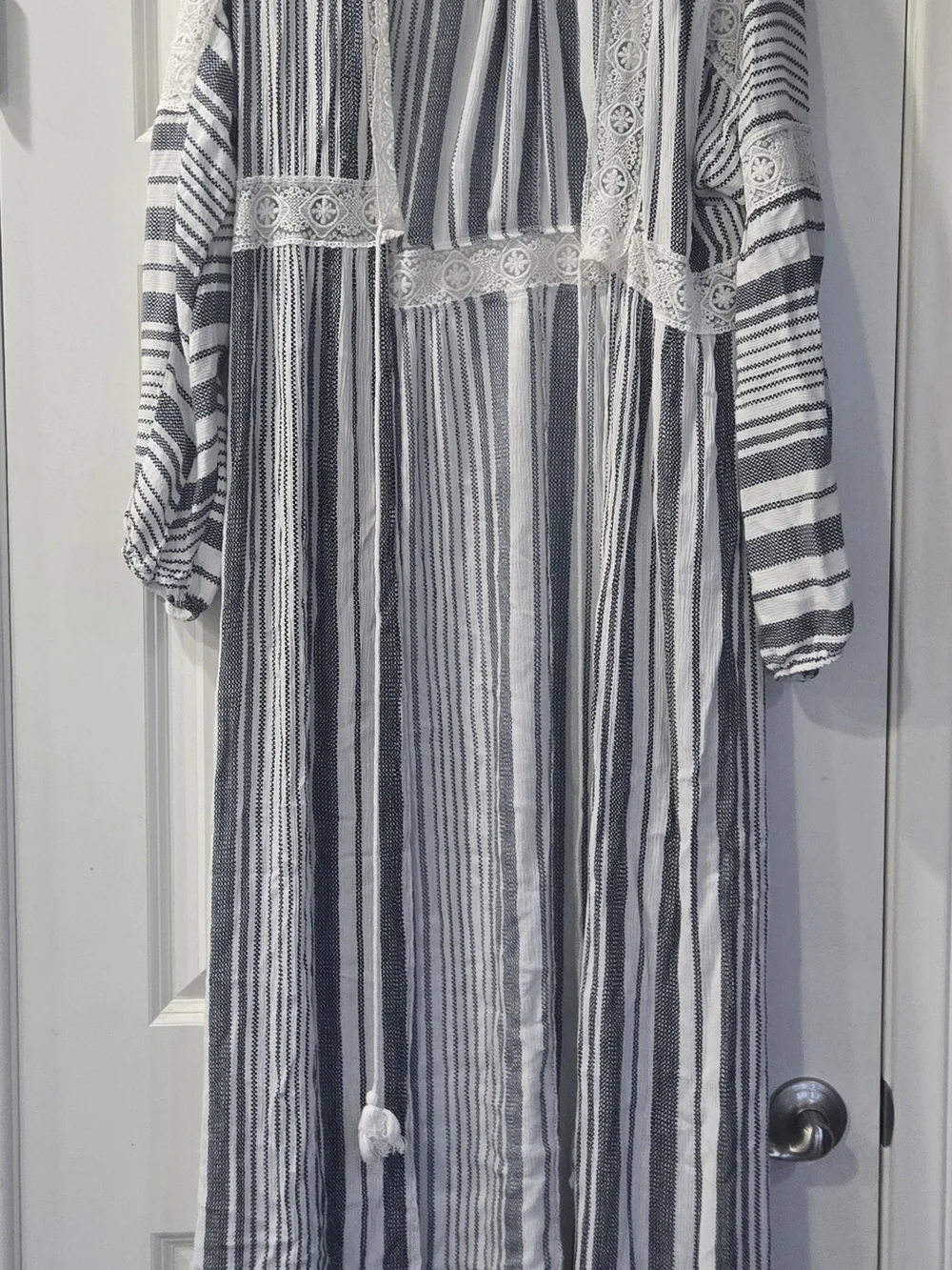 Hummingbird Navy & White Striped Lace-Trim Maxi Swim Coverup